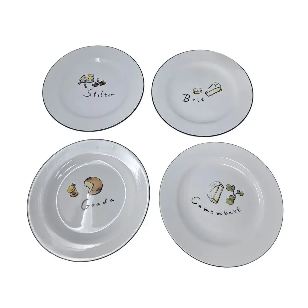NEW Pottery Barn Cheese 4 Cocktail Plates Ceramic 2003 Gouda Brie Hosting Y2K